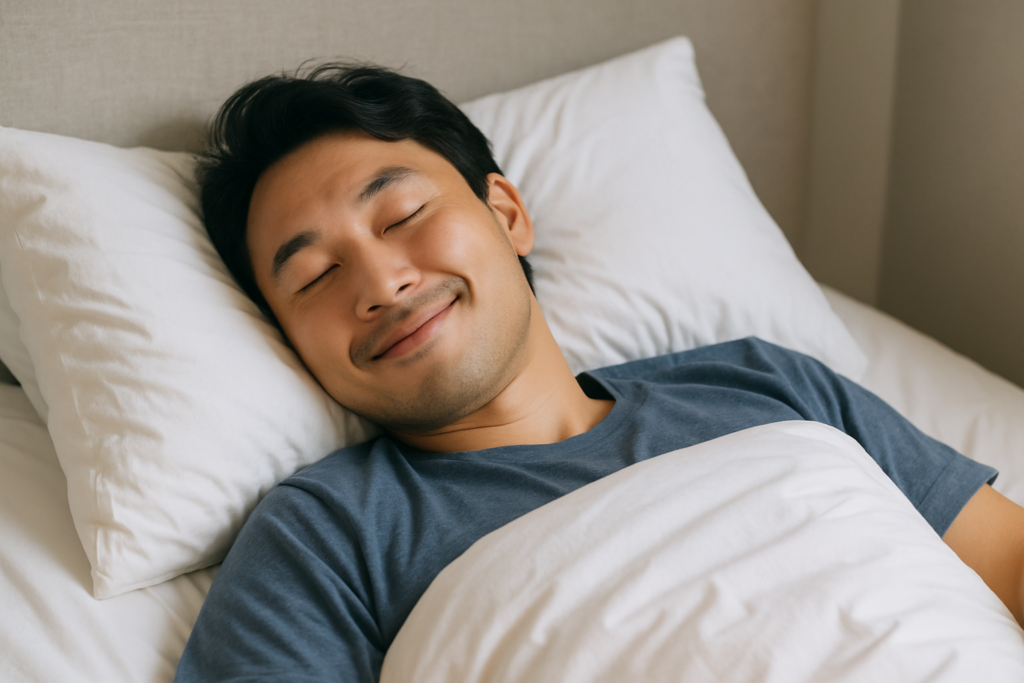 睡眠の質が向上し、安眠している日本人男性