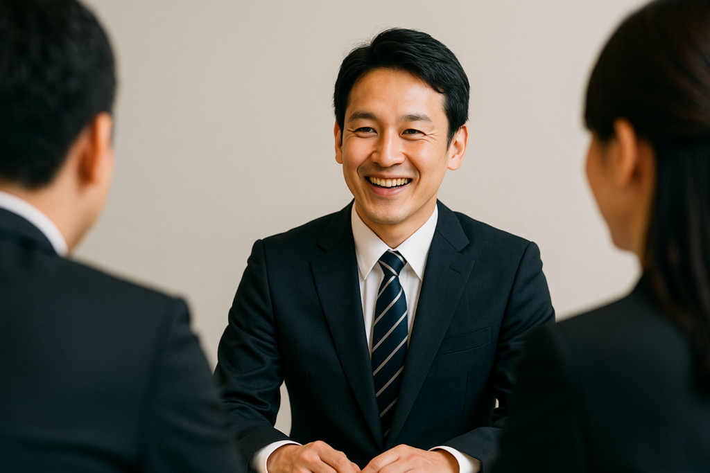 清潔感のあるスーツで面接に臨むオフィスワーカー