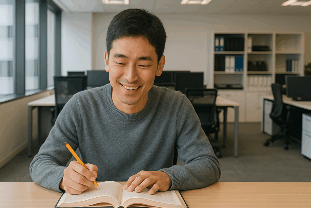 資格の勉強をする日本人男性