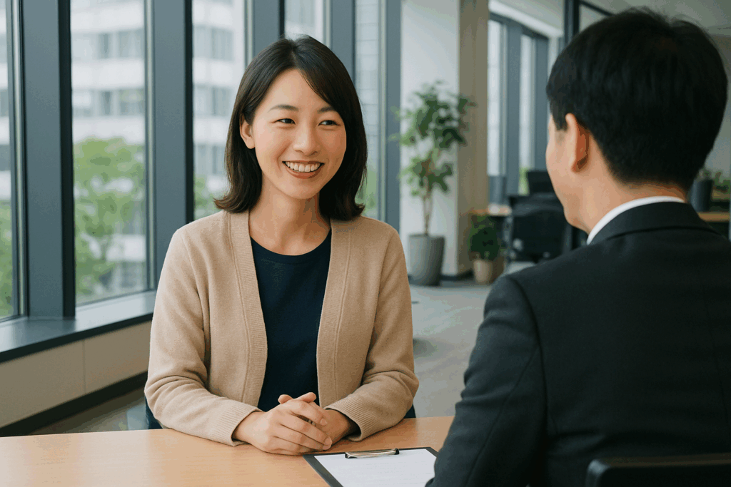 面接に臨む日本人女性